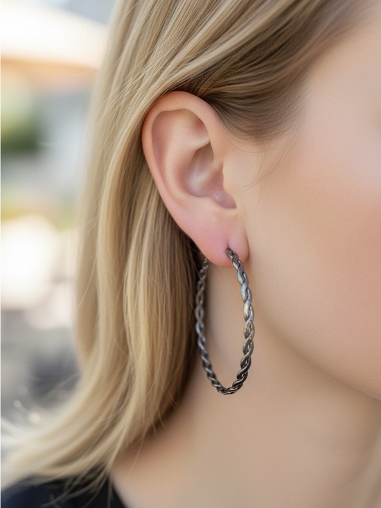 Jewelry - 5/29 Twisted Hoop Earrings in Gunmetal - Women Jewelry